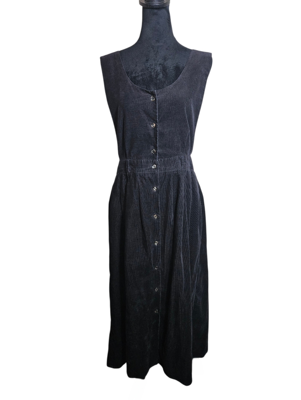 Vintage J.Jill Black Button-down Corduroy Sleeveless Midi Dark Academia Dress L